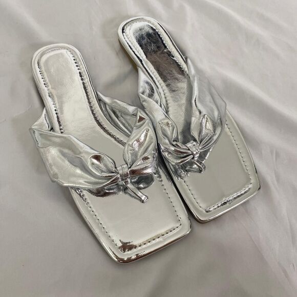 Gorglitter Eclectic Metallic Silver Flip Flop Thong Sandals US 12 / 12.5 - Picture 2 of 6
